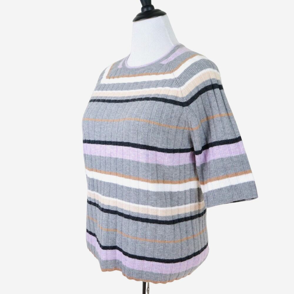 Ann Taylor Size XL Rib Knit Stripe Raglan Sweater Lilac Purple Gray